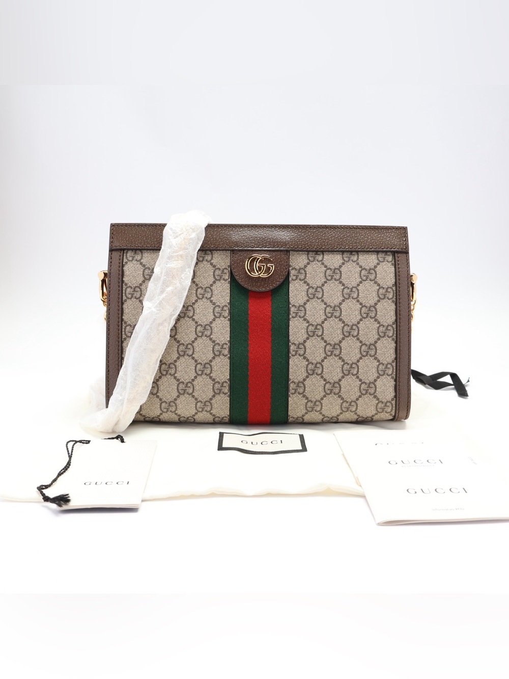 Authentic Gucci Ophidia Chain Shoulder Bag GG Coated Canvas Small
